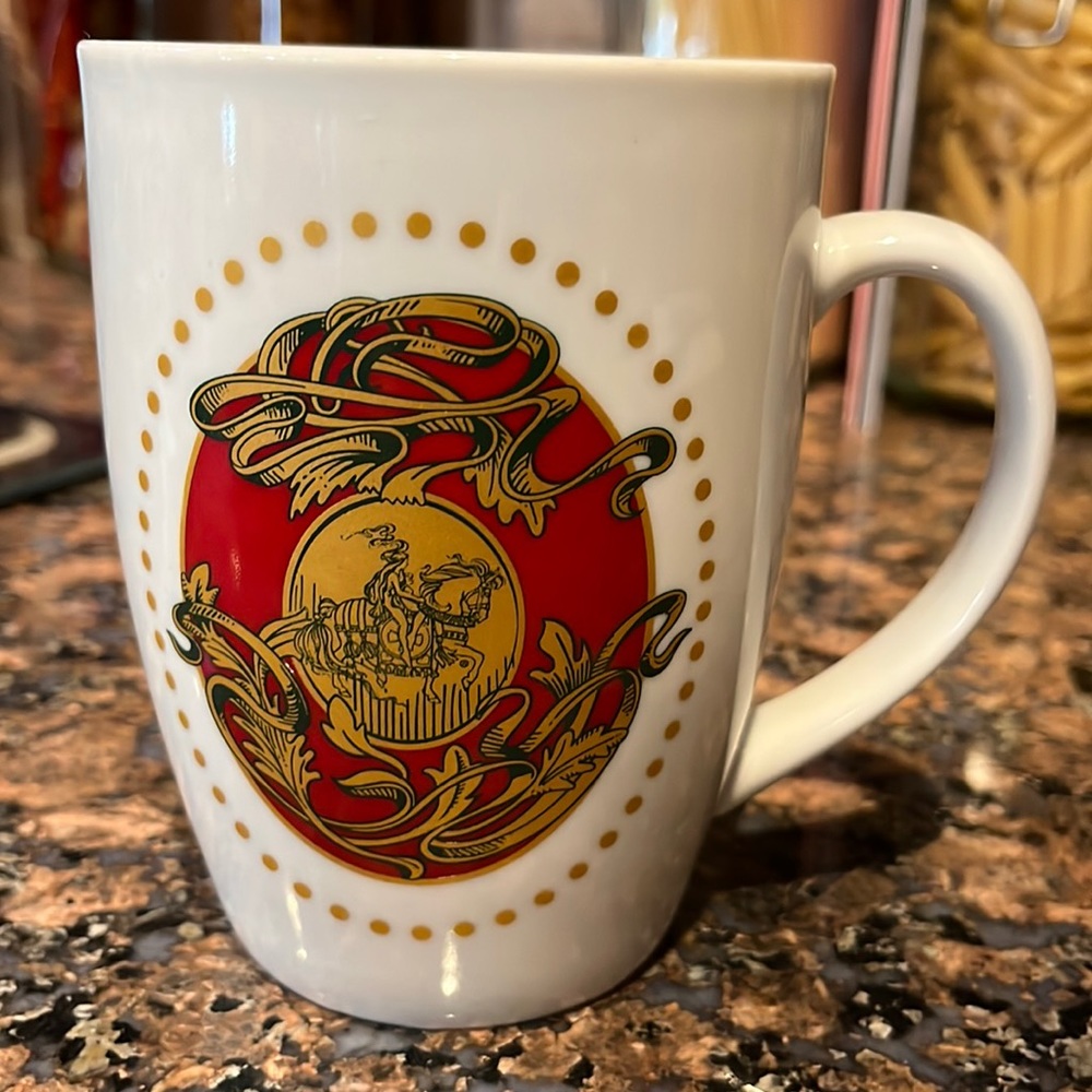 Godiva Chocolatier Mug coffee cup 14 oz Red Gold Design Lady Godiva emblem new